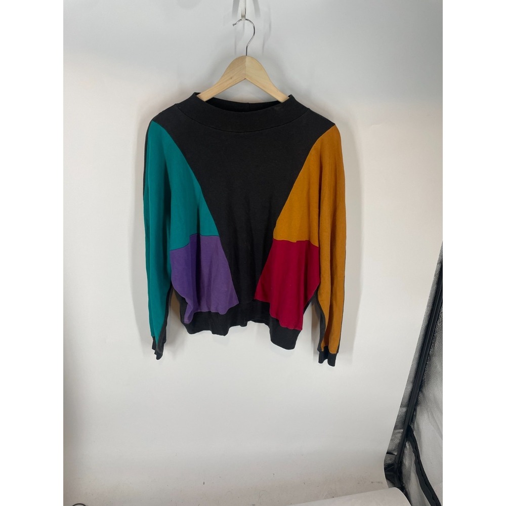 Silver Threads Colorblock Streetwear USA Made Pullover Sweatshirt Multicolor L